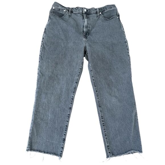 Madewell Gray Perfect Vintage Straight Leg Jean High Rise Distressed Hem size 33 - Picture 1 of 2
